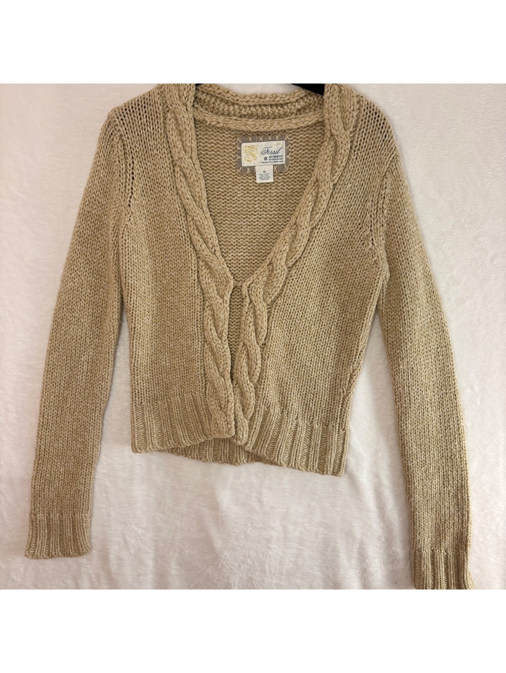 Vintage Fossil Authentic Brand Jeans Cardigan Women’s M Tan Wool Blend Y2K